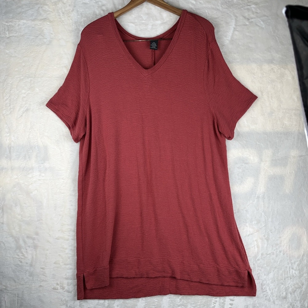 Adrianna Papell Shirt Top Womens XXL Red Sand Long Tail Solid Rayon Beachy Tunic